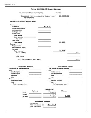 Fillable Online Forms 990 B990b BEZb Return Summary Southern