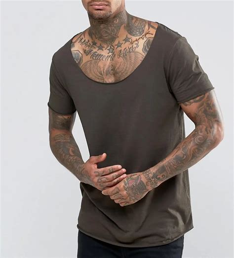 Wide Neck Light Weight Longline T Shirt With Raw Scoop Neck And Curved Hem Buy T Shirt With