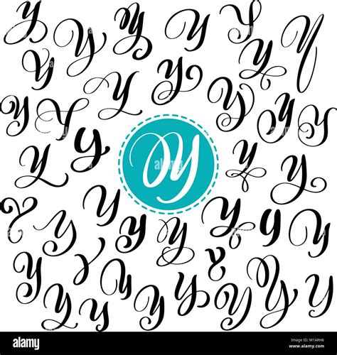 Set Of Hand Drawn Vector Calligraphy Letter Y Script Font Isolated