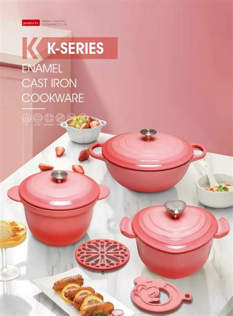 Bright Houseware Pink Cast Iron Cookware Set Custom High Quality Sauce