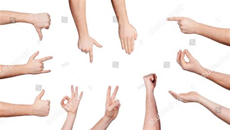 Multiple Male Caucasian Hand Gestures Isolated Over The White