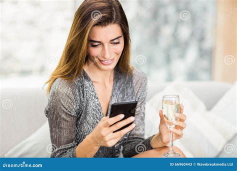 Beautiful Woman Text Messaging On Mobile Phone Stock Image Image Of