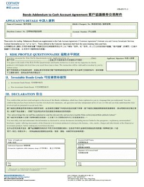 Fillable Online Bonds Addendum To Cash Account Agreement Fax