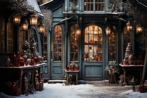 Premium Photo | A charming storefront with frost covered windows with variety of beautifully ...