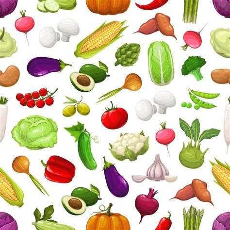 Premium Vector Farm Vegetables And Greenery Seamless Pattern