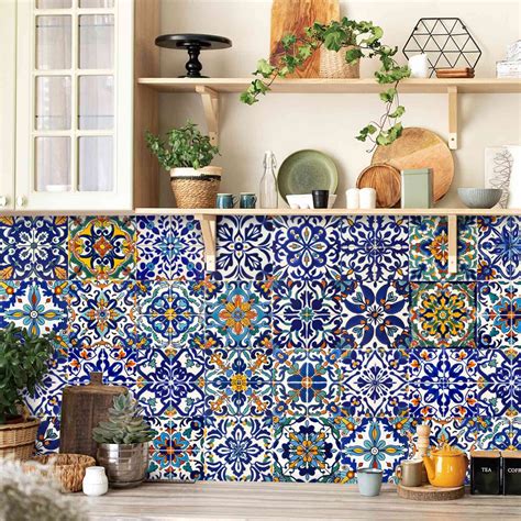 Pcs Self Adhesive Backsplash Tiles Moroccan Style Diy Tile Stickers