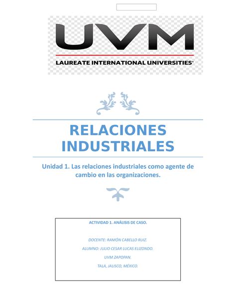 Act Relaciones Industriales Relaciones Industriales Unidad Las