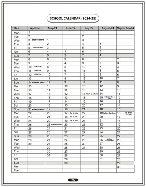 School Calendar 1 | Al-Barkaat