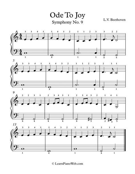 Ode To Joy Symphony No 9 L V Beethoven Easy Piano Arr