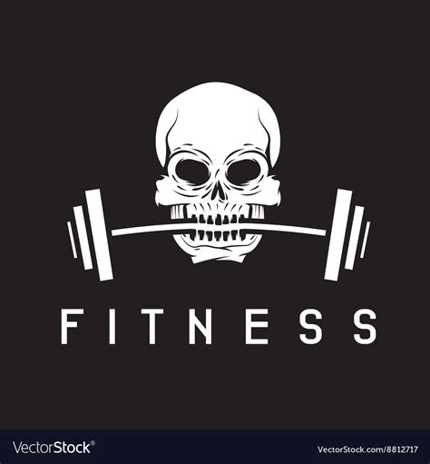 Skull Holding Barbell In The Teeth Fitness Concept