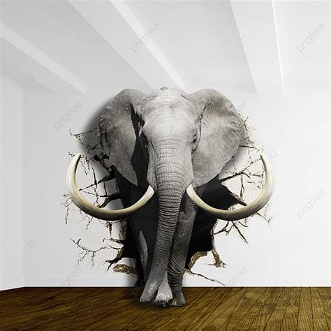 Elephant Coming Out Of The Walls Wallpapers For Walls 3d Illustration