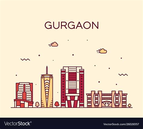 Gurgaon skyline haryana india linear style Vector Image