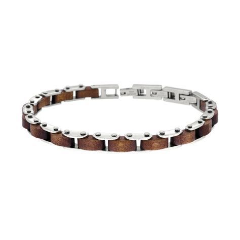 Bracciale Uomo Catena Imperniata Con Legno Ciliegio In ACCIAIO 33914