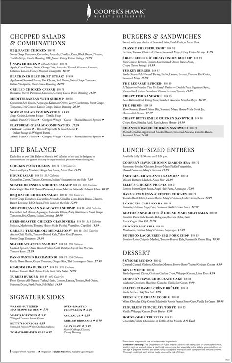 Cooper S Hawk Winery Restaurant Menu With Prices Updated July 2024