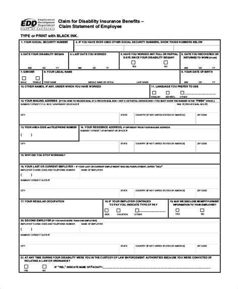 Printable Disability Application Printable Application