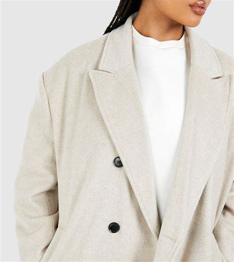 Buy Boohoo Oversized Shoulder Pad Double Breast Maxi Wool Coat In Beige 6thstreet Kuwait