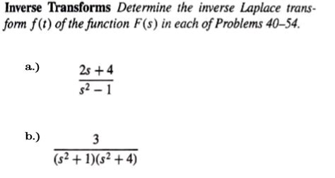 Solved Inverse Transforms Determine The Inverse Laplace Chegg