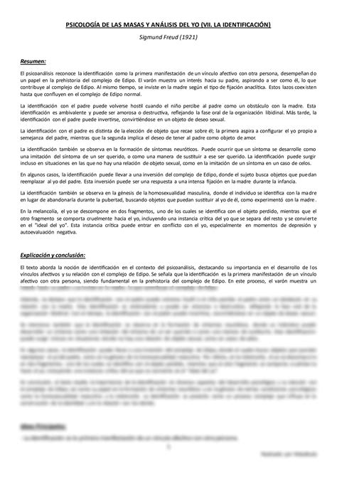 Solution Resumen Psicolog A De Las Masas Y An Lisis Del Yo Vii La