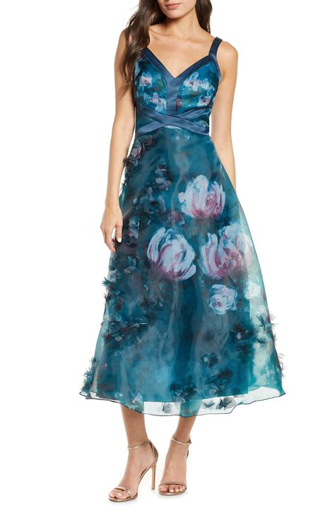 Marchesa Notte Embellished Floral Print Organza Midi Dress Nordstrom