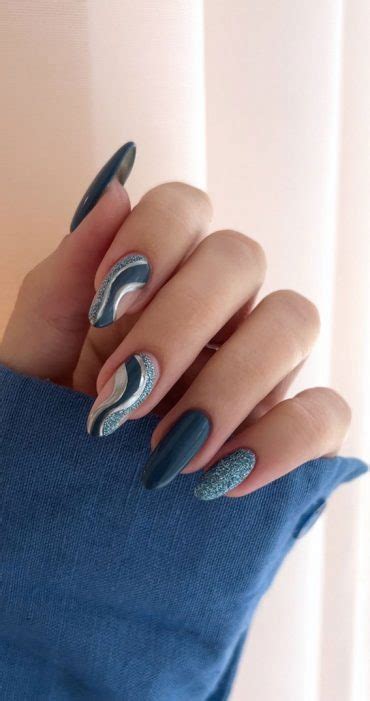 50 Best Holiday Nail Art Ideas Designs Winter Dark Blue Swirl Nails