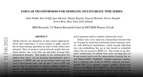 Paper Page Tabular Transformers For Modeling Multivariate Time Series