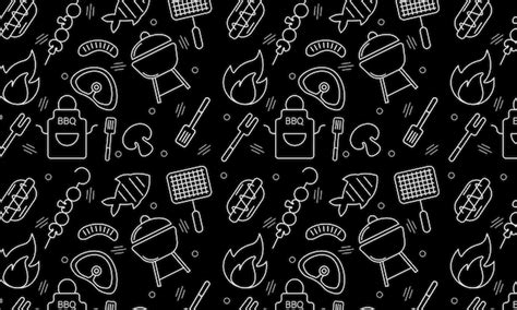 Premium Vector Seamless Pattern With Bbq Icons Set Vector