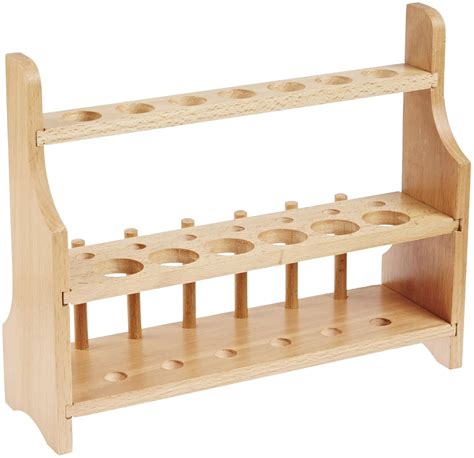 Wooden Test Tube Rack With Draining Pins Accommodates Tubes Up