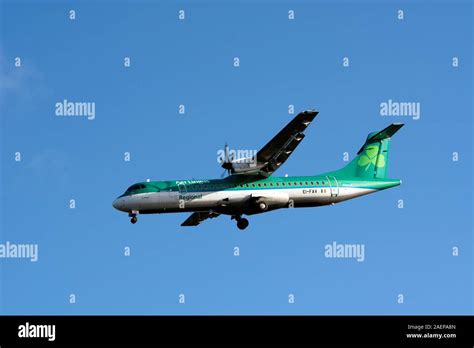 Aer Lingus ATR 72-600 landing at Birmingham Airport, UK (EI-FAV Stock ...