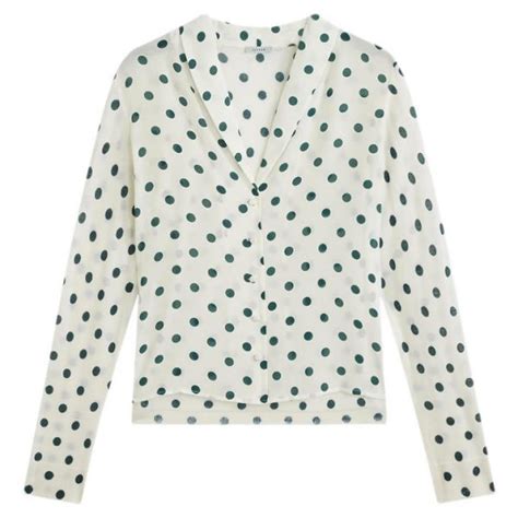 Kate Middletons Jigsaw Ivory Silk Blouse With Green Polka Dot