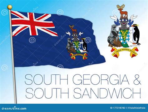 South Georgia and South Sandwich Islands Official National Flag and Coat of Arms Stock Vector ...