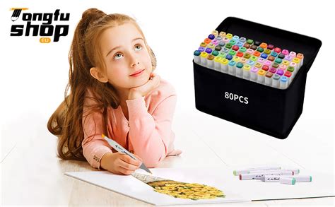 Tongfushop 80 Couleurs Marqueurs Markers Feutres à Kit Double Pointe