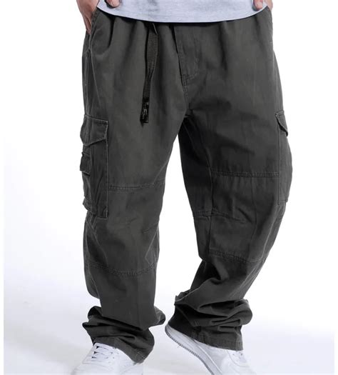 Men Elastic Waist Loose Baggy Cargo Pants Men Hiphop Pants Oversize