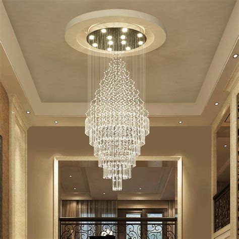 Luxury Large Foyer Chandelier Modern 12 Lights Crystal Round Raindrop