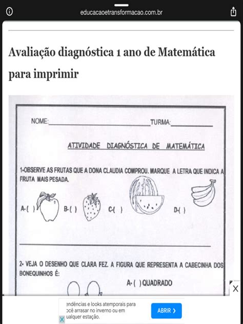Avaliação Diagnóstica 1 Ano de Português e Matemática - Sondagem ...