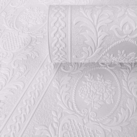 Paintable Damask AS Creation Blown Vinyl Wallpaper White Textured Embossed