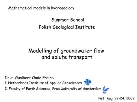 Ppt Modelling Of Groundwater Flow And Solute Transport Powerpoint