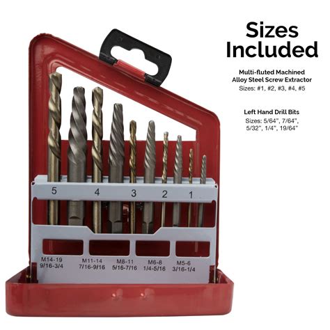 Neiko 10 Pc Screw Extractor Cobalt Left Hand Drill Bit Set