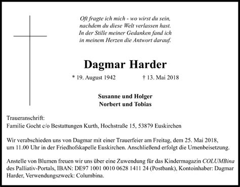 Traueranzeigen Von Dagmar Harder WirTrauern