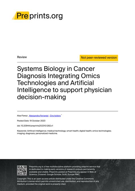 Pdf Systems Biology In Cancer Diagnosis Integrating Omics