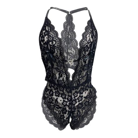 Munlar Women S Lingerie Floral Lace Crotchless Sheer Teddy Bodysuit