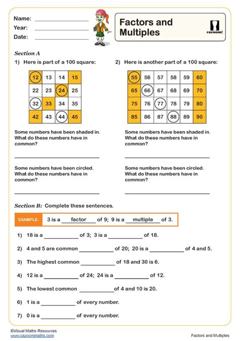 Multiple And Factors Worksheet