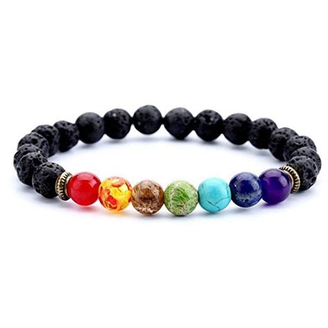 Women Men 7 Chakra Healing Balance Beaded Bracelet Lava Yoga Reiki