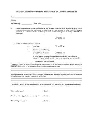 NV Acknowledgment Of Patient Information On Advance Directives 2004