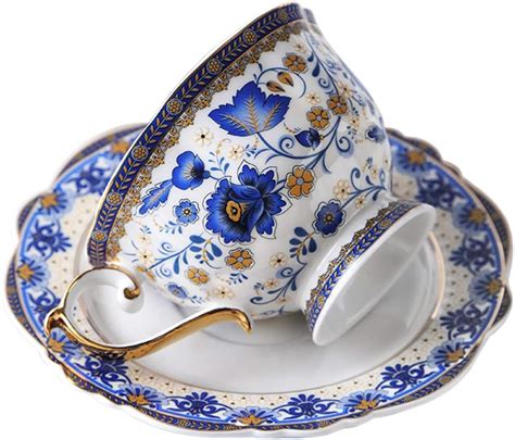 Amazon De Fanquare Blau Blume Fine Bone China Teetasse Set Vintage