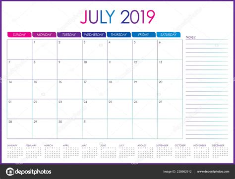 Calendario Julio 2019 Imprimible Con Feriados