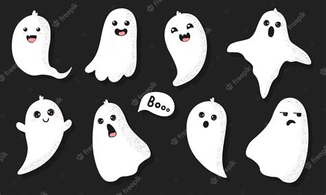 Premium Vector Cute Set With Halloween Ghosts Isolated On Black Background Joyful Spooky Or