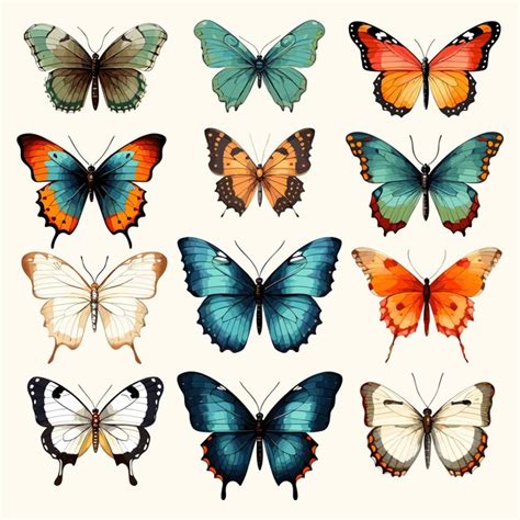 Colección de mariposas ilustración vectorial Vector Premium