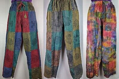 S Xl Patchwork Cotton Trousers Hippy Boho Yoga Pants Wide Festival