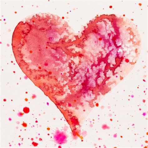 Watercolor Painted Pink Heart On The White Watercolor Paper Stock