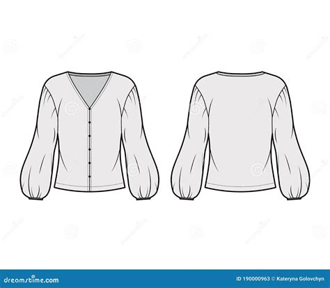 Blouse Technical Fashion Illustration With V Neck Dropped Voluminous